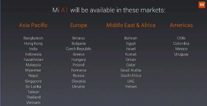 Xiaomi Mi A1 (Global Mi 5X) Flagship Released Countries Supported