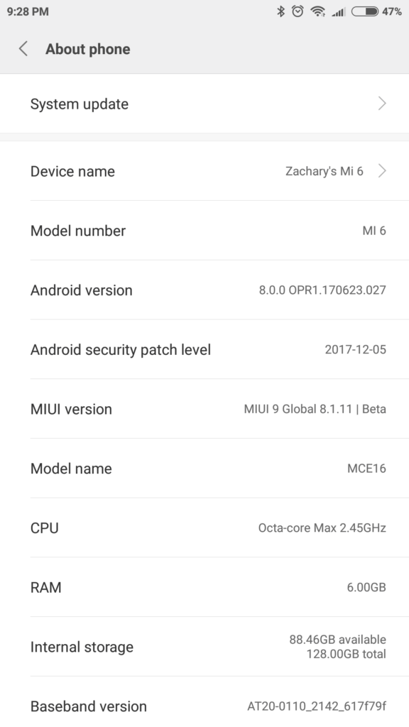 Xiaomi Mi 6 Android 8.0 1