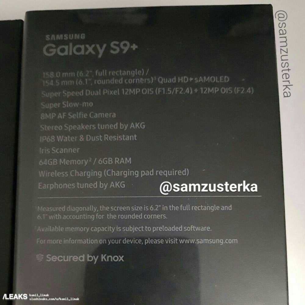 Samsung Galaxy S9 + Box Leaked back
