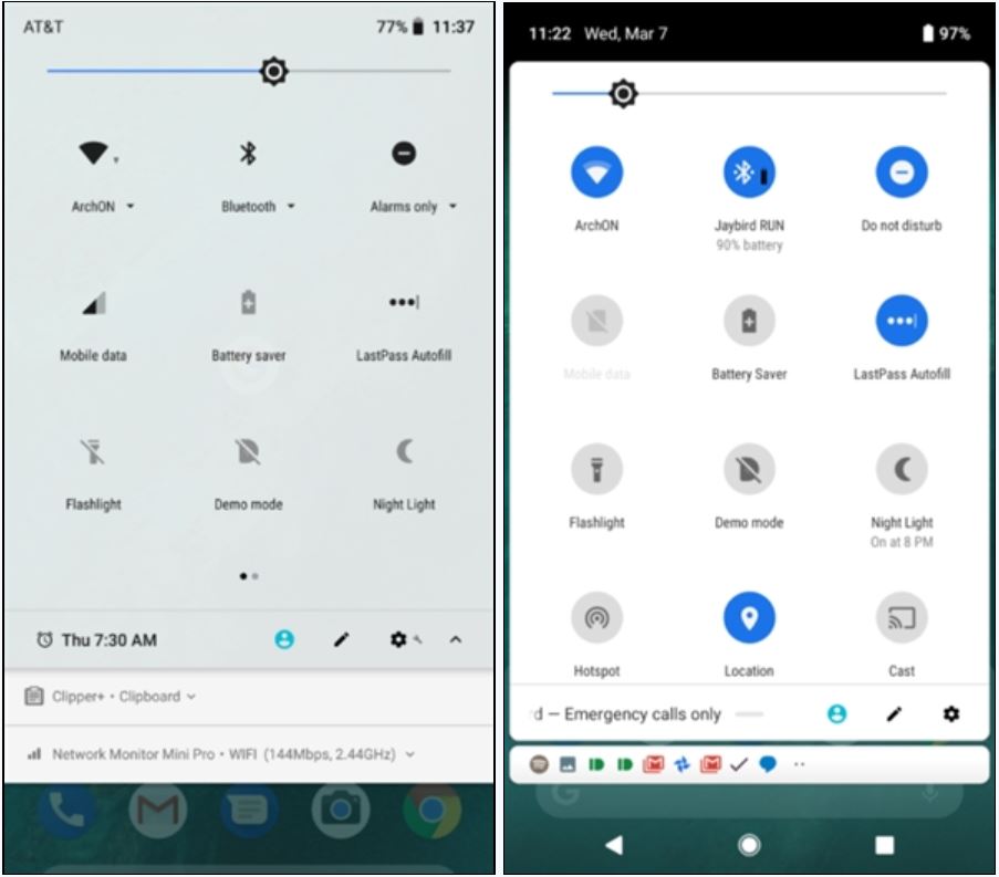 Android 9.0 vs Android 8.0 - Notification Bar