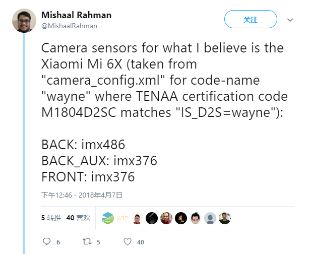 Xiaomi Mi 6X Camera Leak