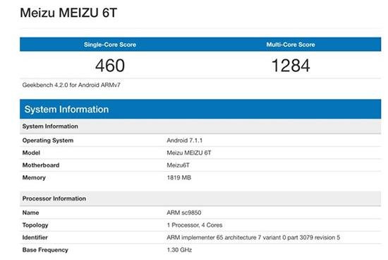 Meizu M6T Geekbench score