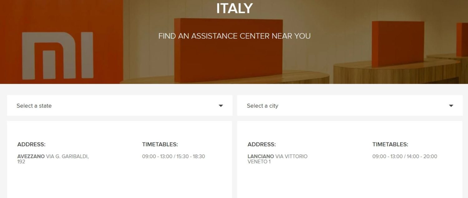 Xiaomi service centers in Italy