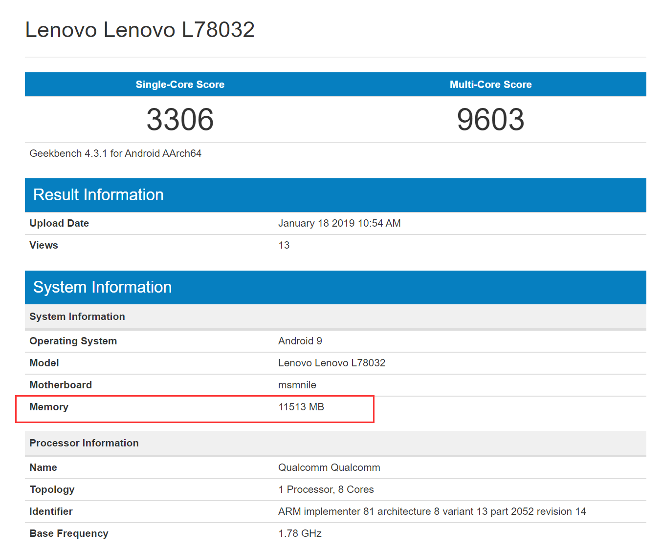 Lenovo Z5 Pro GT Snapdragon 855 Version Geekbench Score Leaked