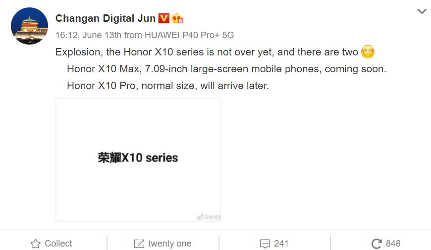 Honor 10X Max Pro Weibo Post