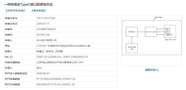 Huawei Anti-Corrosion Type-C interface Patent