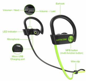 LETSCOM Bluetooth Headphones IPX7 Review | Manual