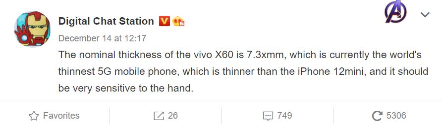 Vivo X60 thickness