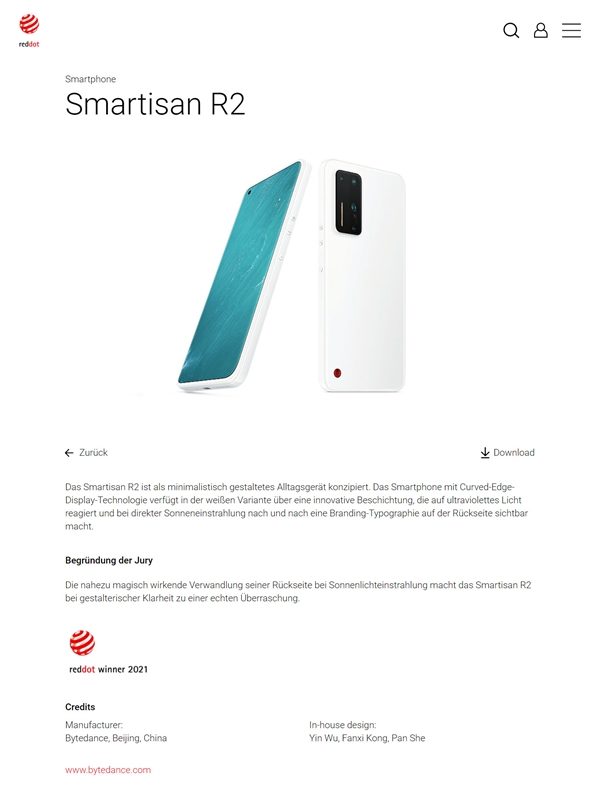 Smartisan Nut R2 Pure White Time Special Edition Reddot award