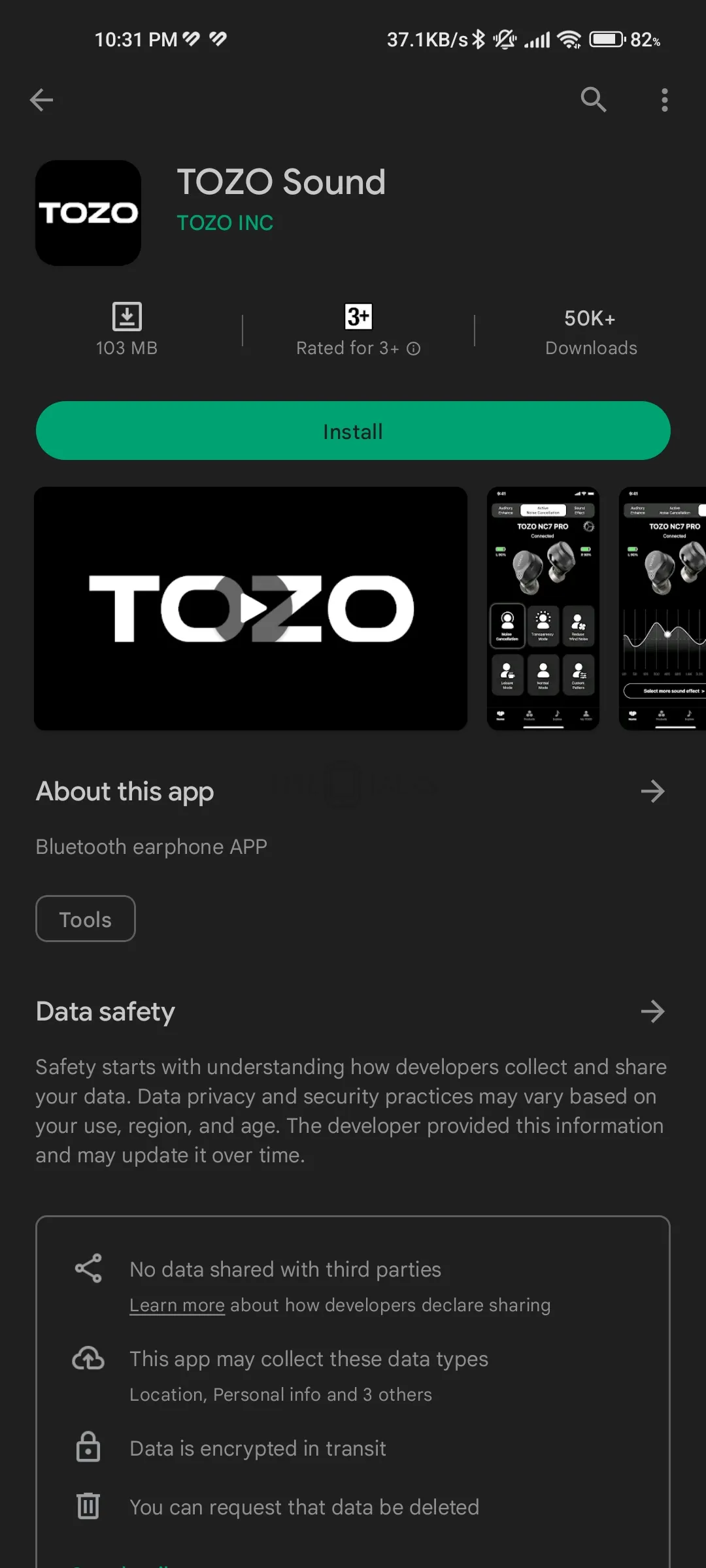 Tozo NC7 TWS Review - App